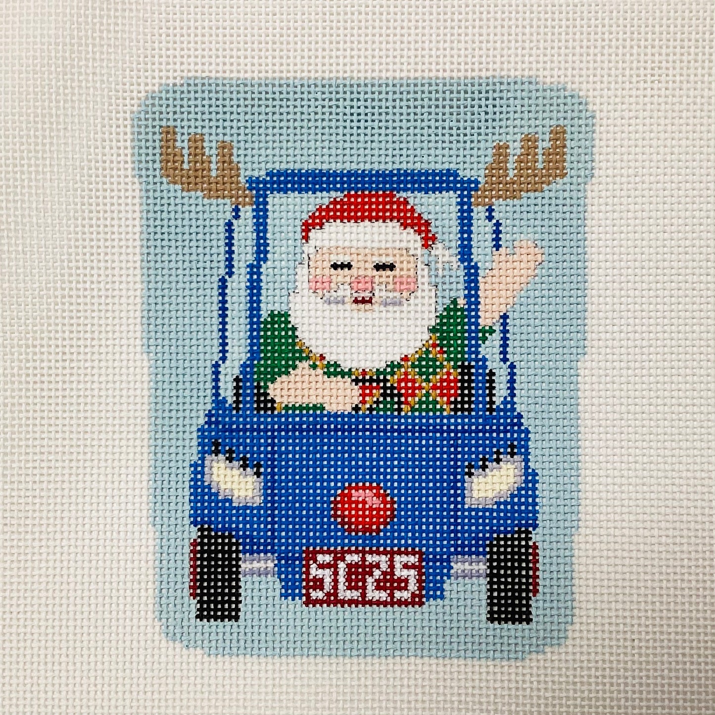 Reindeer Golf Cart Needlepoint Ornament