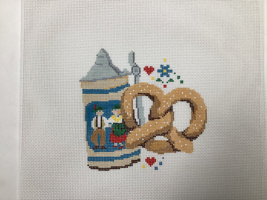 Beer Stein and Pretzel Needlepoint Canvas