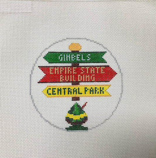 Elf Sign Round Needlepoint Canvas