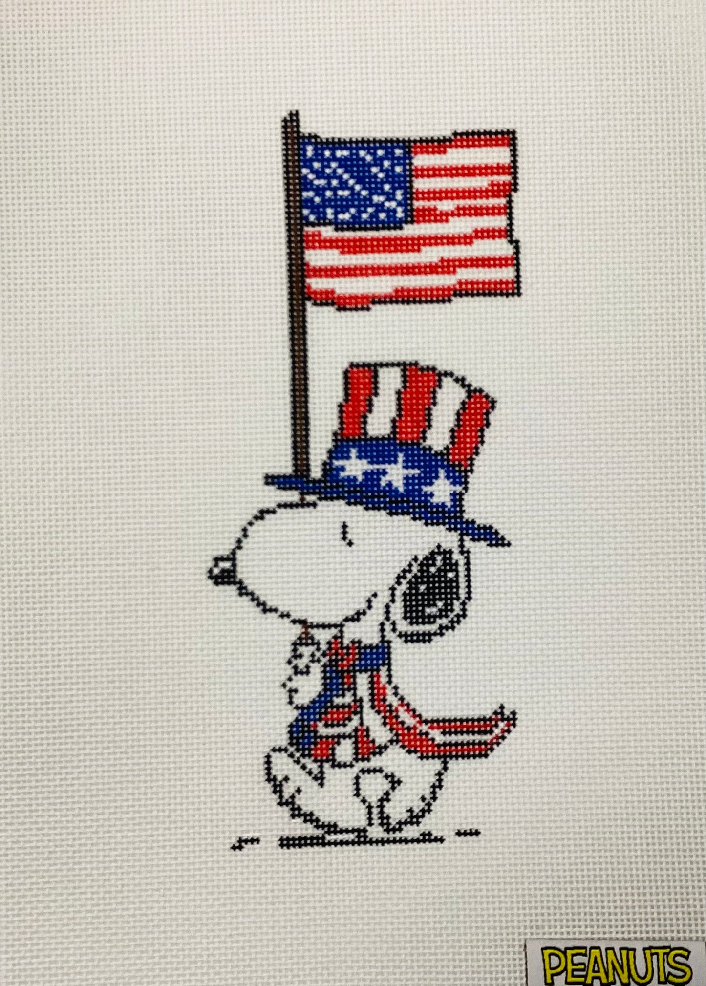 Peanuts Patriotic - Snoopy Marching with Flag Needlepoint Canvas