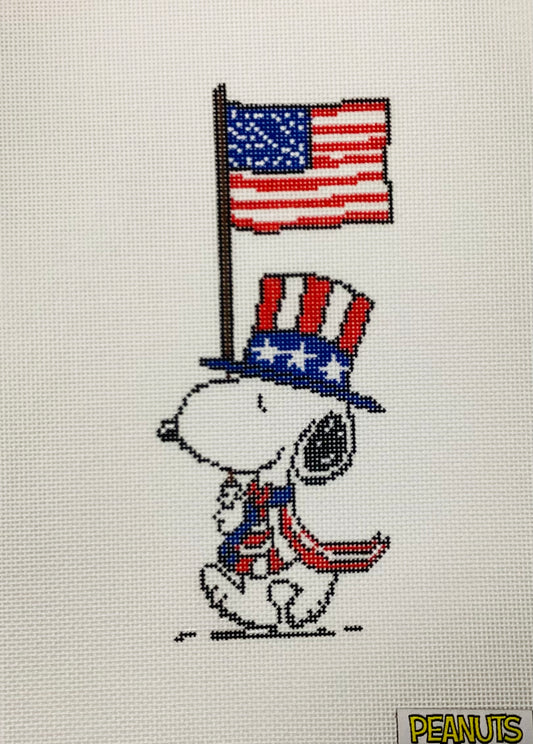 Peanuts Patriotic - Snoopy Marching with Flag Needlepoint Canvas