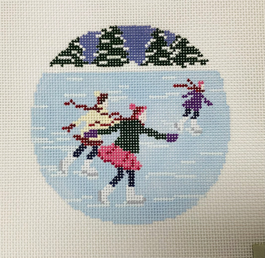 Ice Skaters Round Needlepoint