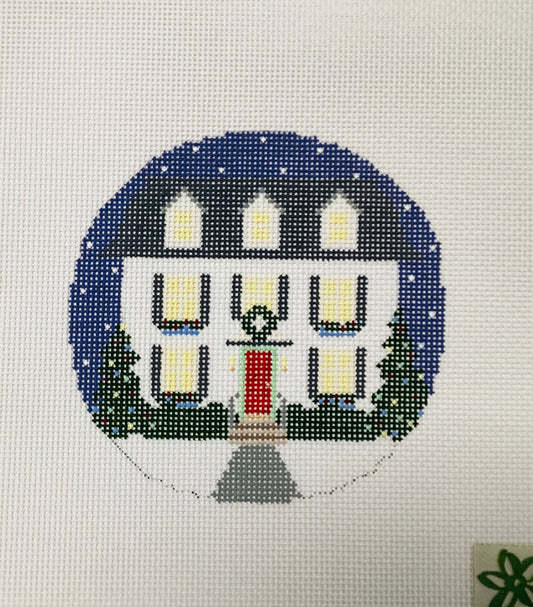 Christmas Clapboard House Round Needlepoint