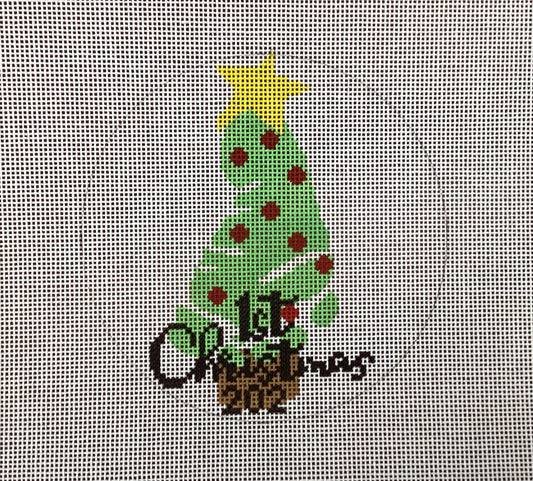 1st Christmas Footprint Tree Needlepoint Ornament