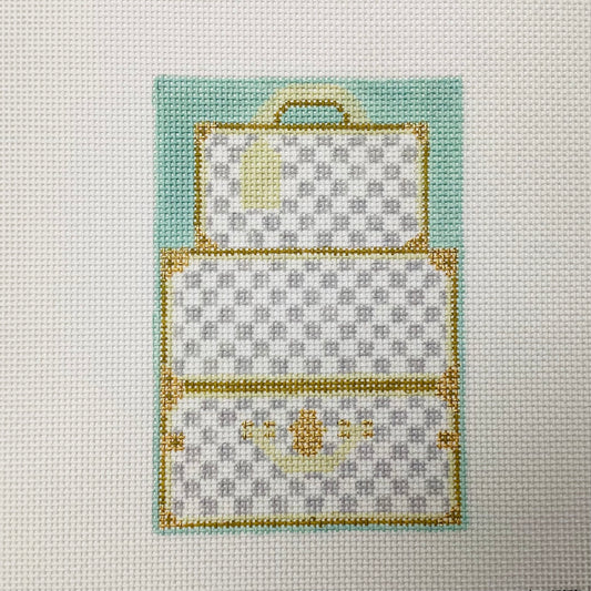 White Check Travel Trunks Needlepoint Canvas