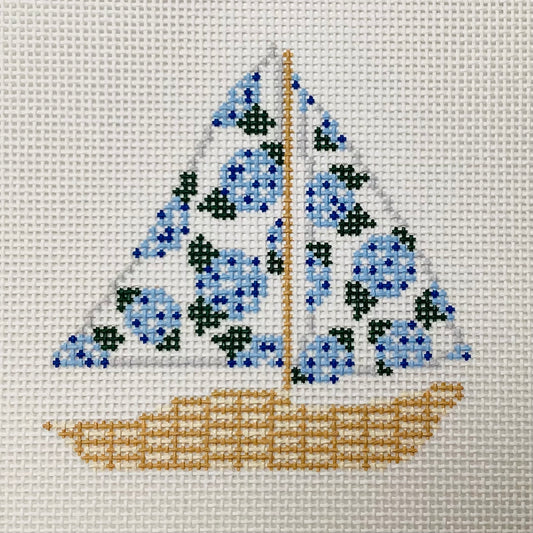 Hydrangea Sailboat Needlepoint Canvas
