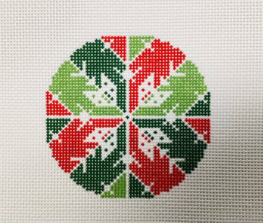 Snowflake Round - Red and Green Needlepoint Round