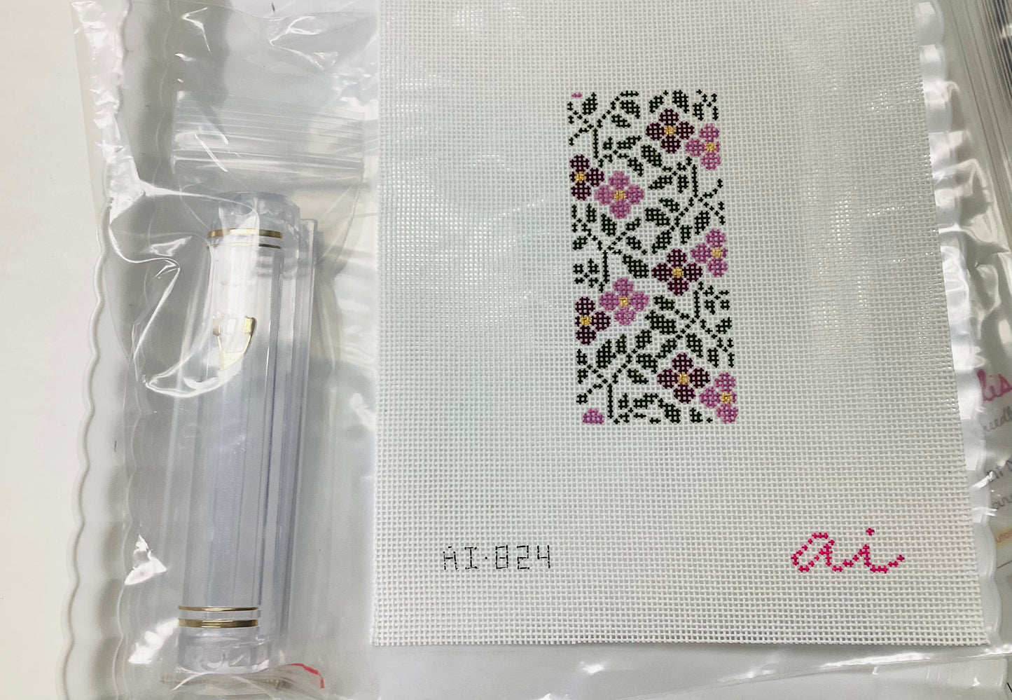 Vine Mezzuzah with Self Finishing Needlepoint Canvas