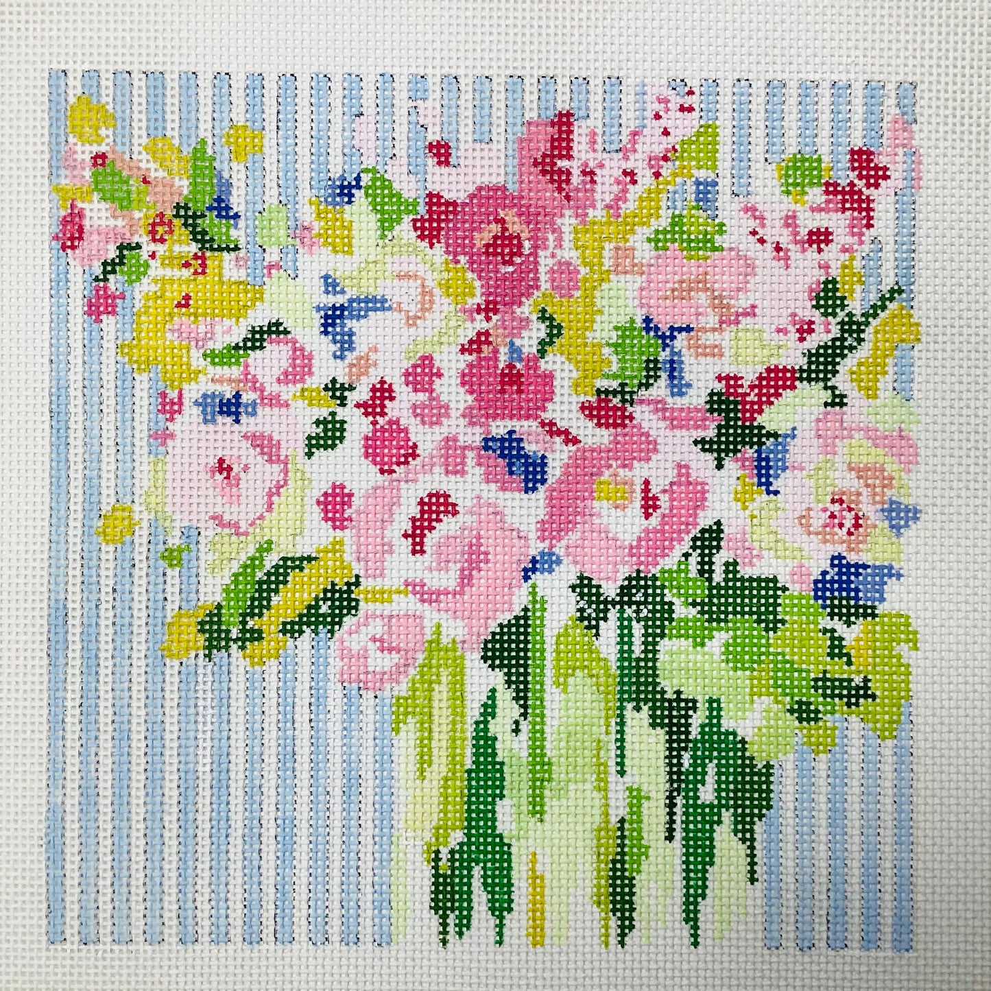 Spring Flowers on Blue Stripe