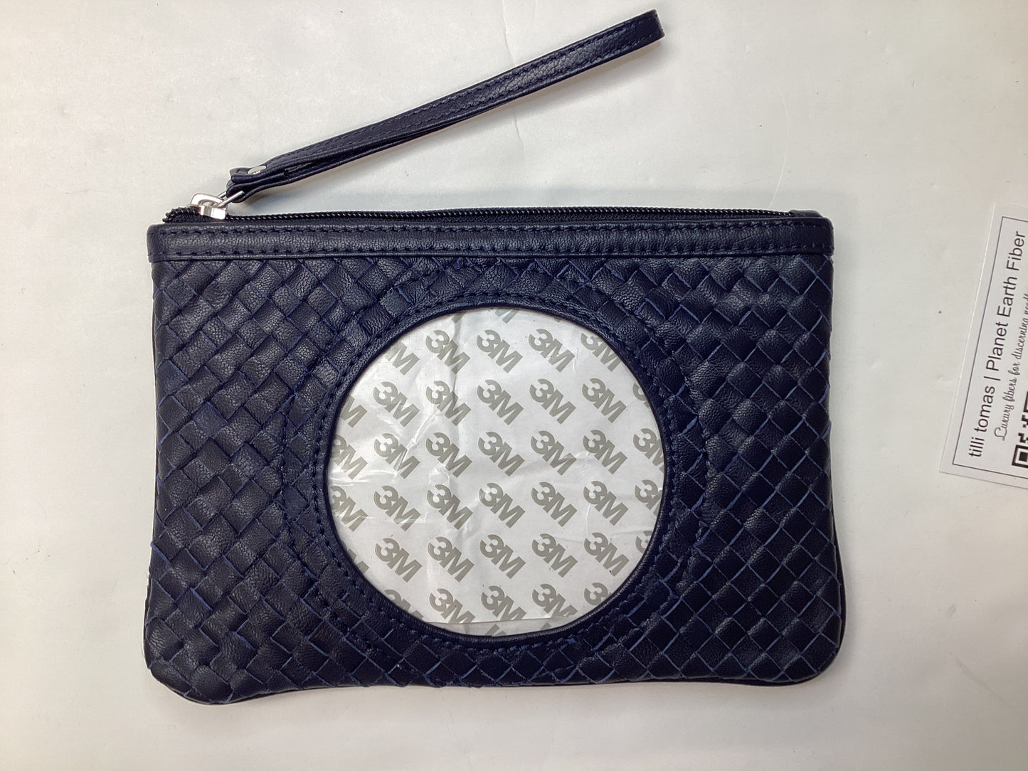Leather Woven Clutch - Navy