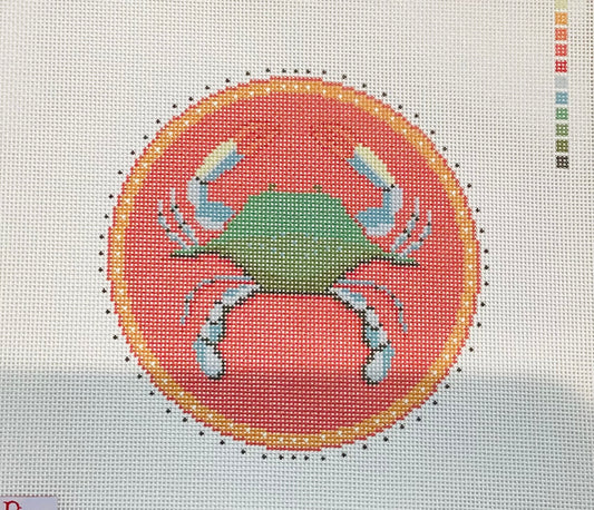 Coastal Crab Round Needlepoint Canvas
