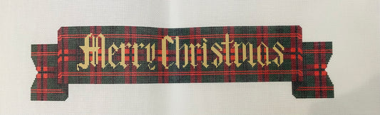 Merry Christmas Ribbon Plaid Needlepoint Canvas