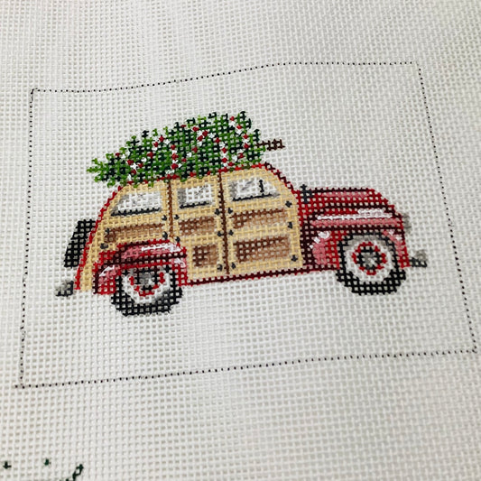 Paneled Christmas Car with Tree Needlepoint Canvas