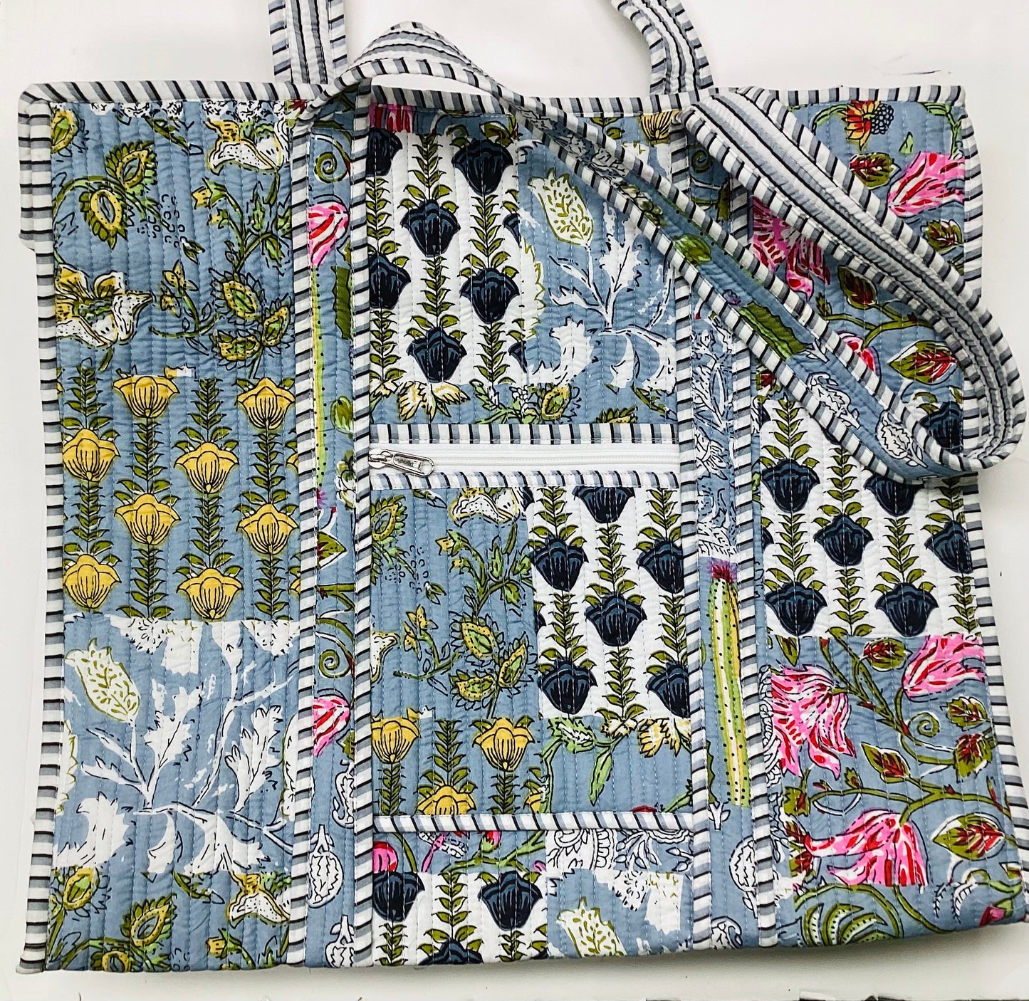 Large Cotton Quilted Tote Bag