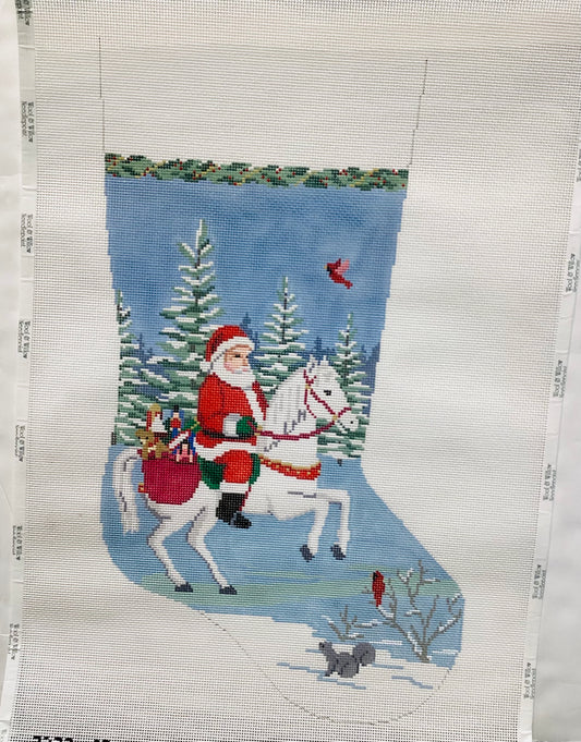 Santa on a Horse Stocking Needlepoint Canvas