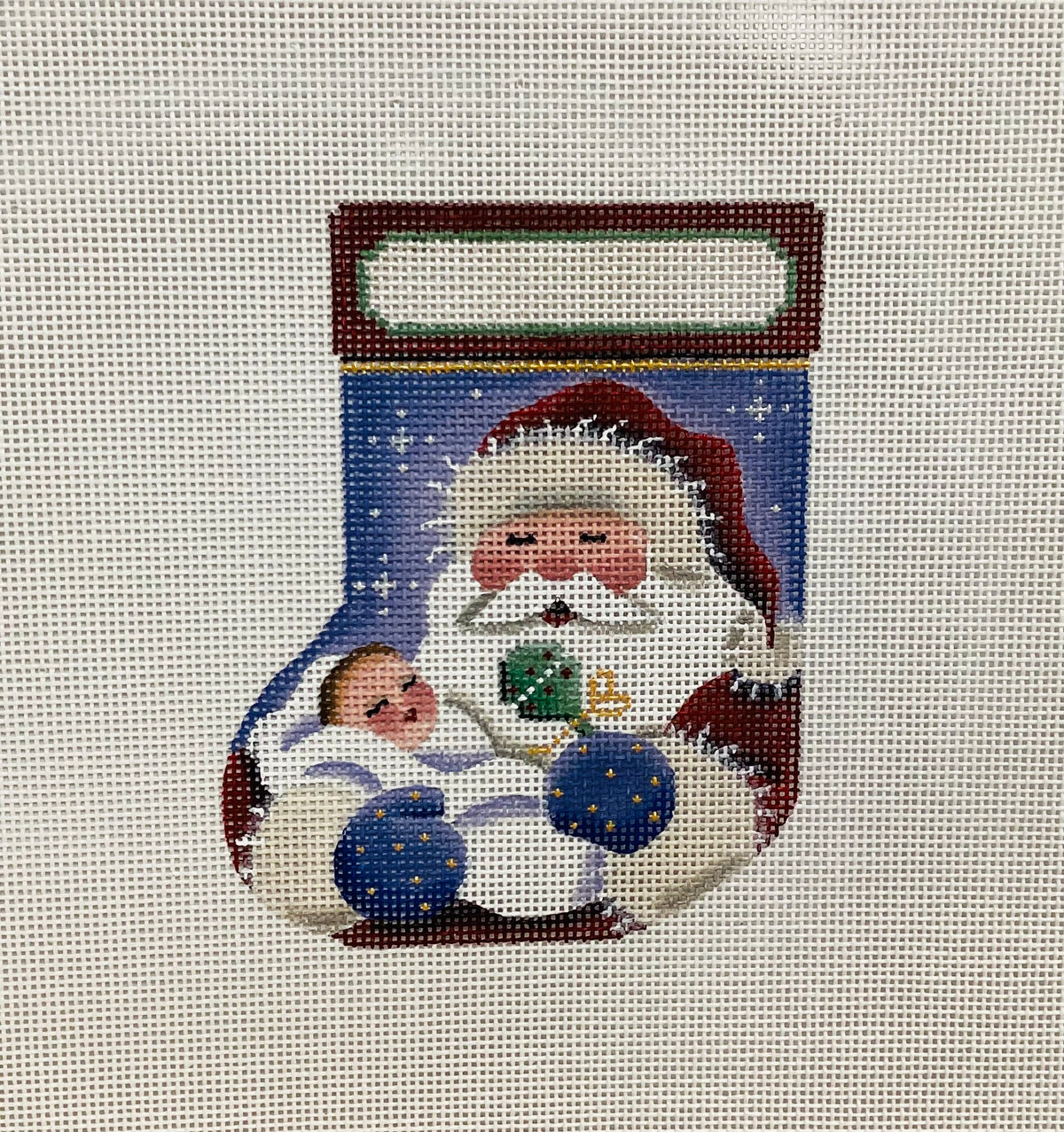 Santa Mini Stocking with baby Needlepoint Canvas