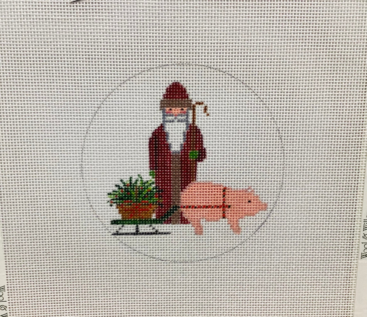 Santa and Pig Ornament Needlepoint Canvas