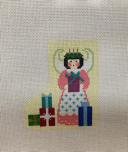 Mini stocking ornament Angel with Presents Needlepoint Canvas