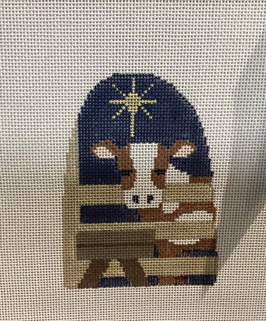 Cow with Manger Standup Needlepoint Canvas with Stitch Guide