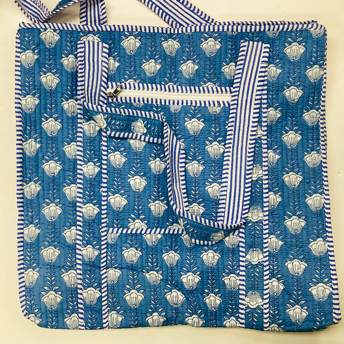 Large Cotton Quilted Tote Bag