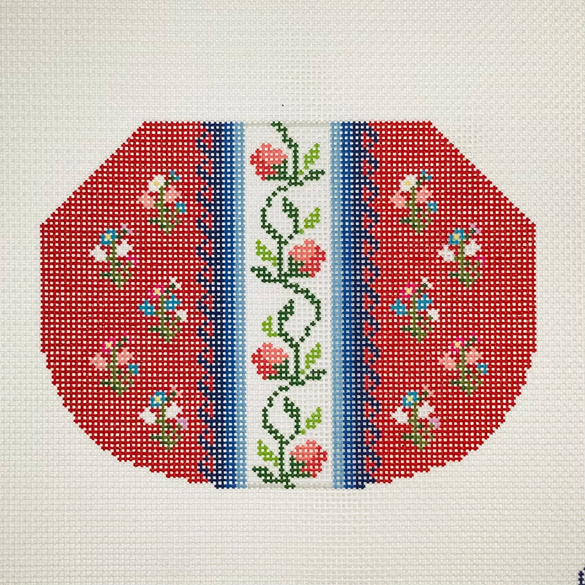 Floral Stripe Kiss Lock Bag - Red