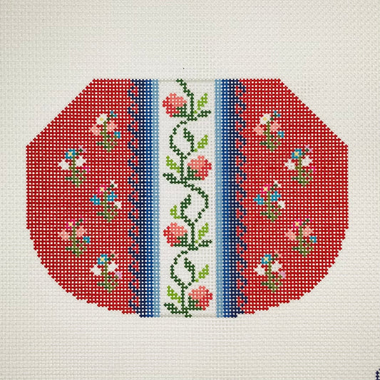 Floral Stripe Kiss Lock Bag - Red