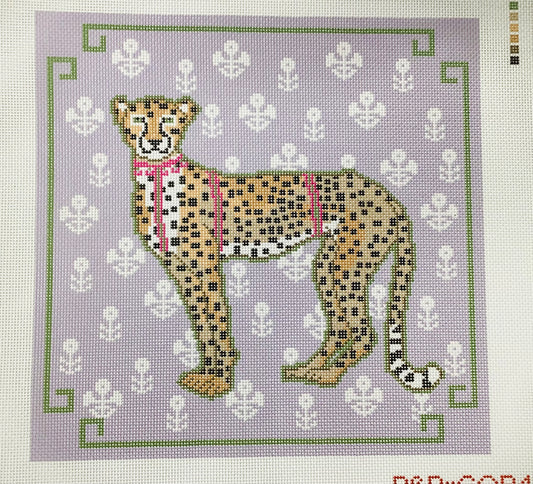 Cheetah Pillow Needlepoint Canvas - Lavender Background